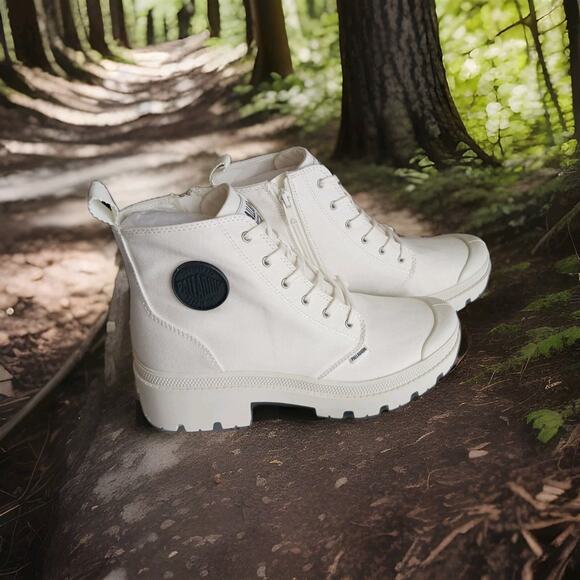 Palladium Pallabase Twill Star White boots Army Boots Sz 11 Womens New With Box - Picture 2 of 9